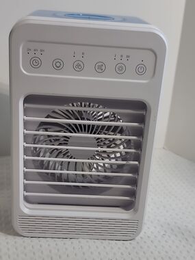 Compact Portable Air Cooler with Light Blue Accent
